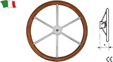 SIX-SPOKE S.STEEL AND TEAK STEERING WHEEL